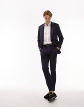 Jack & Jones Premium slim fit velvet suit pants in navy