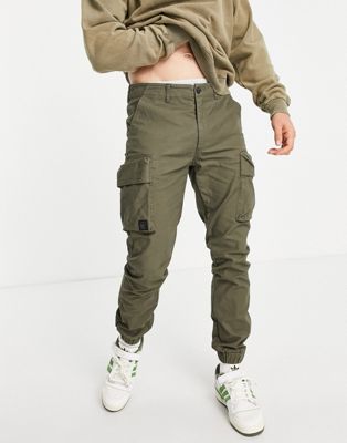 Topman skinny washed cotton cargo trousers in khaki