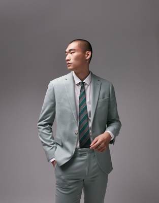 Topman Topman skinny wedding suit jacket in sage-Green