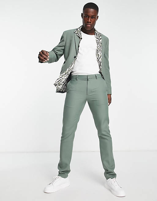 Topman skinny wedding suit trousers in green texture | ASOS