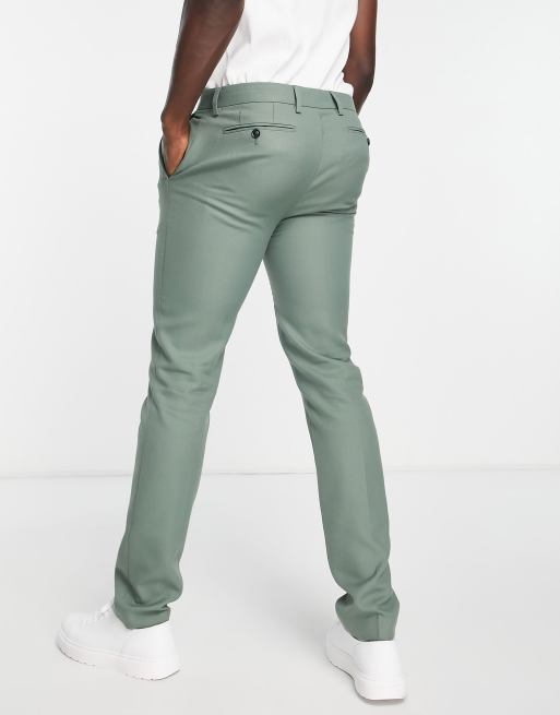 Topman skinny wedding suit trousers in green texture