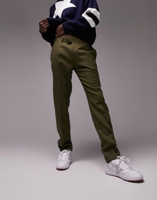 Topman skinny wool mix trousers in khaki - ASOS Price Checker