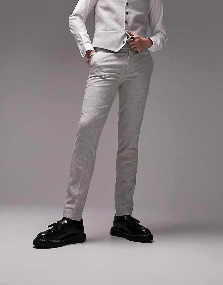 Topman Skinny Wool Mix Warm Handle Suit Pants In Gray