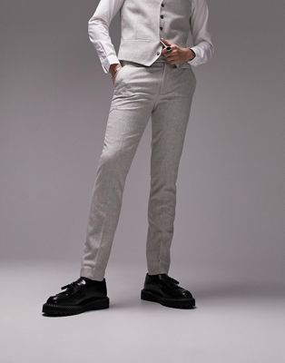 Topman skinny wool mix wedding suit trousers in grey