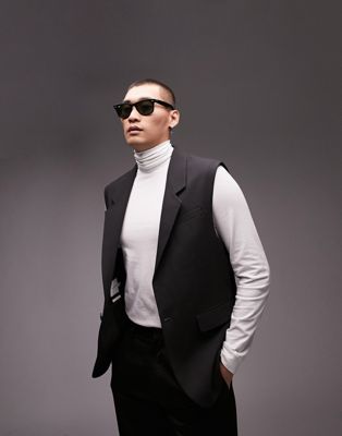 Topman sleeveless blazer in black