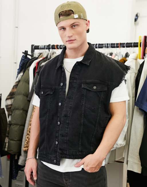 Topman sleeveless denim jacket in black