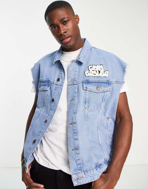 Blue denim 2025 sleeveless jacket