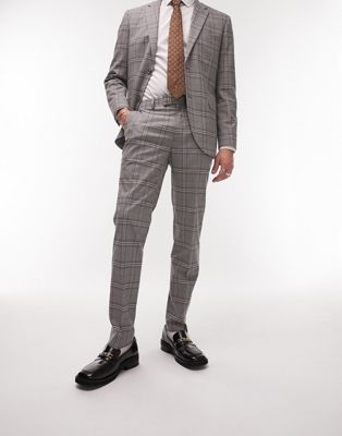 Topman slim check suit trousers in grey