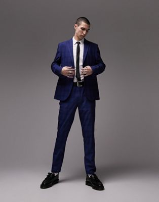 Topman slim checked suit pants in blue - ASOS Price Checker