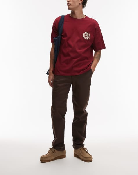 Topman slim chino pants in brown - view 1