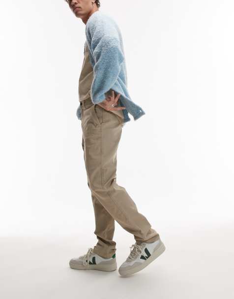 Topman slim chino pants in stone - view 1