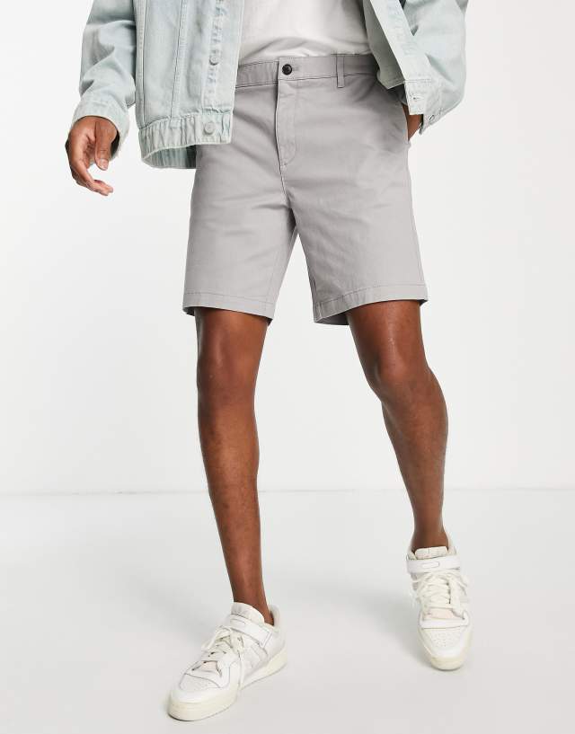 Topman slim chino short in light gray