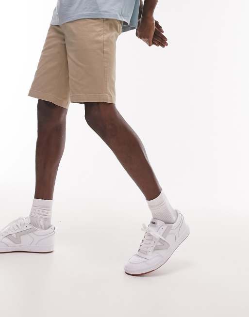Topman slim chino shorts in stone