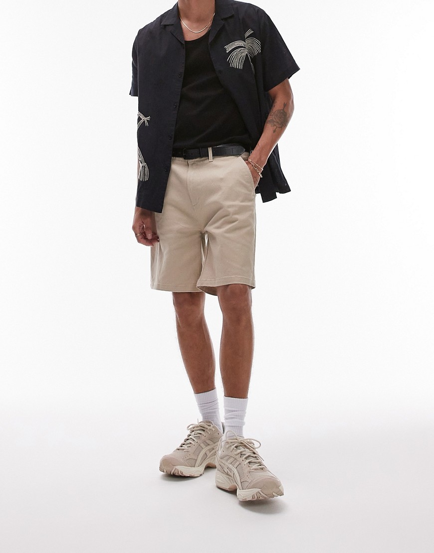 Topman slim chino shorts in stone-Neutral