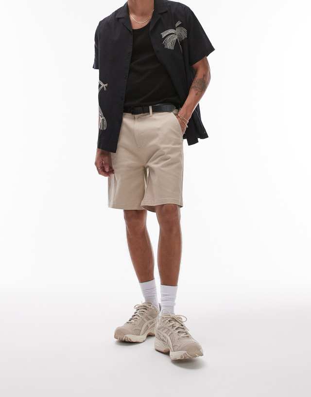 Topman - slim chino shorts in stone