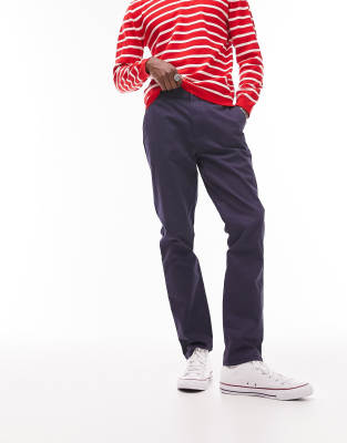 Topman Topman slim chino trousers in navy