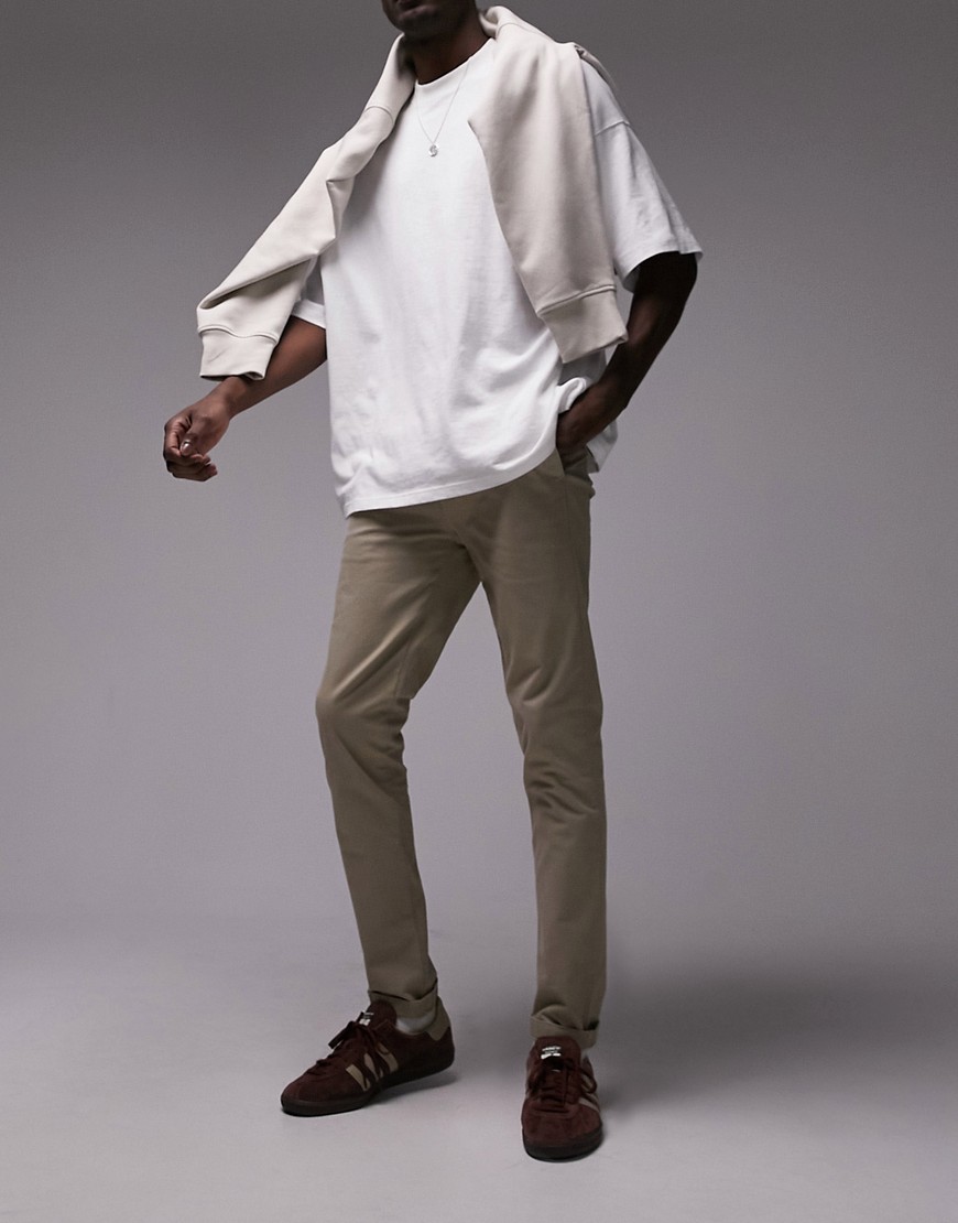 Topman slim chino trousers in stone-Neutral
