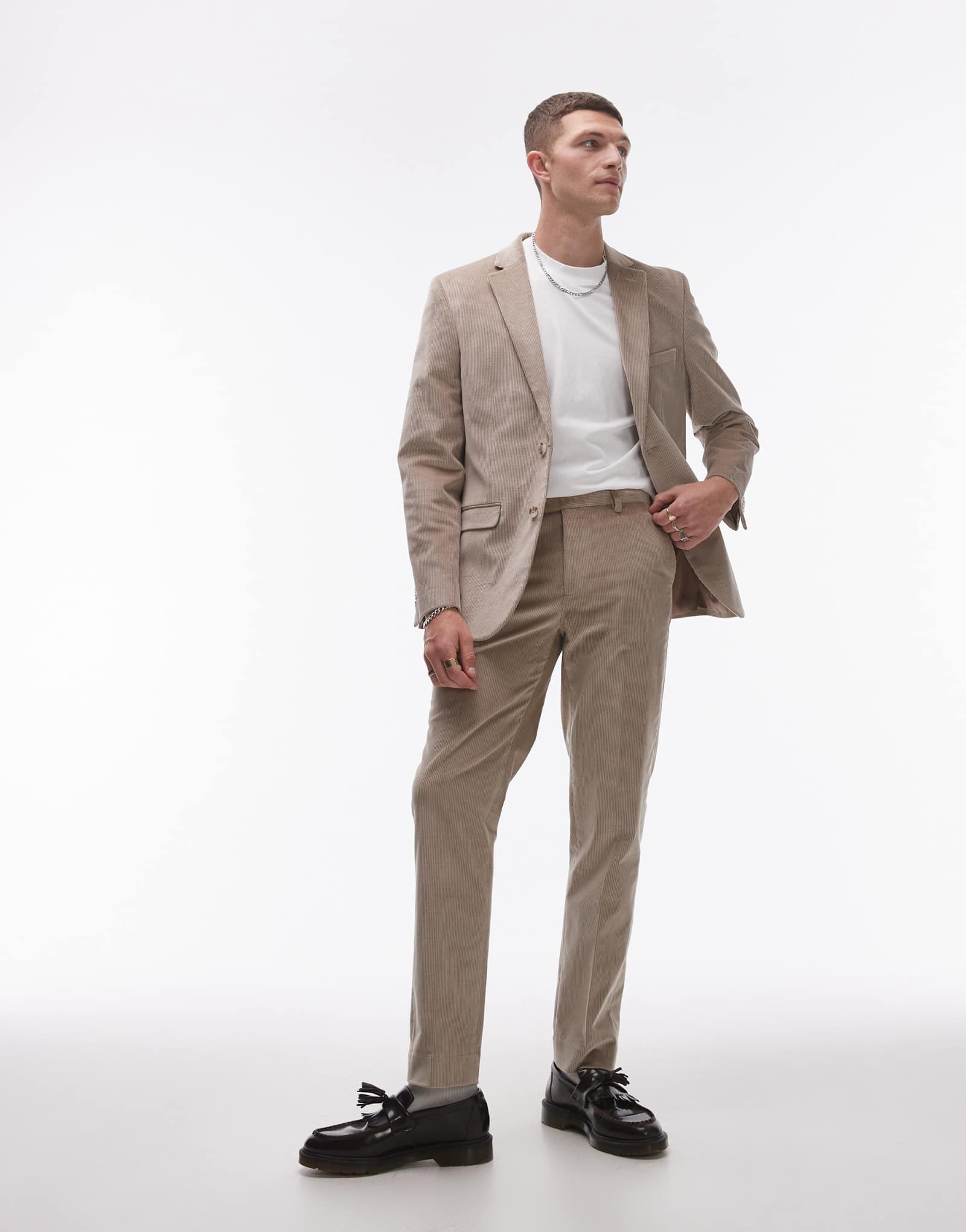 Брюки классические Topman slim cord кремового цвета