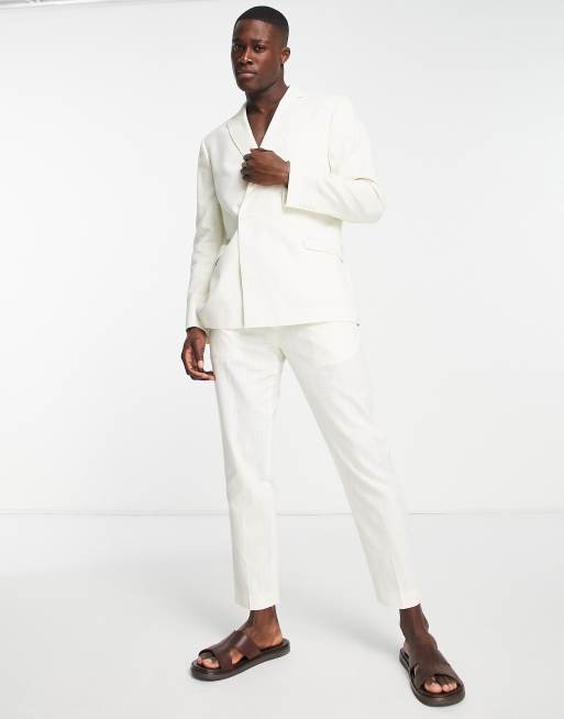 Topman slim cropped suit pants in pale yellow