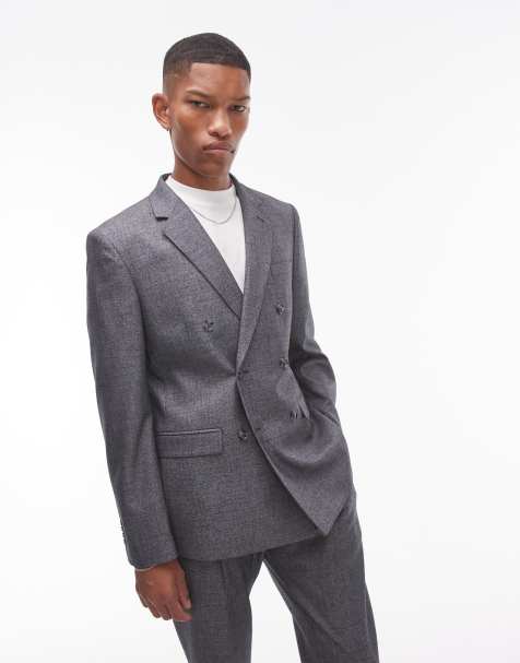 Topman slim crosshatch suit jacket in grey - view 1