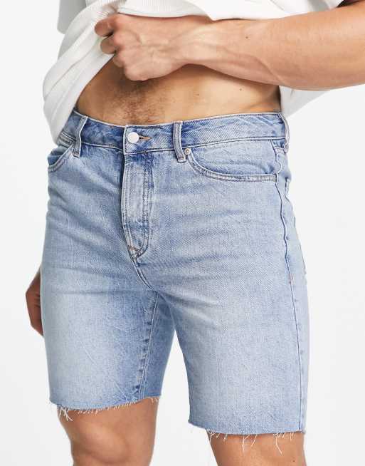 Topman slim denim short in mid wash