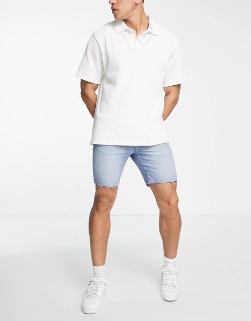 Topman slim denim short in mid wash