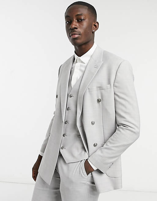 Suits Topman slim double breasted suit jacket in grey 