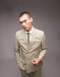 [Topman] Topman slim double breasted suit jacket in light khaki-Green Chest 36 Regular Light Khaki