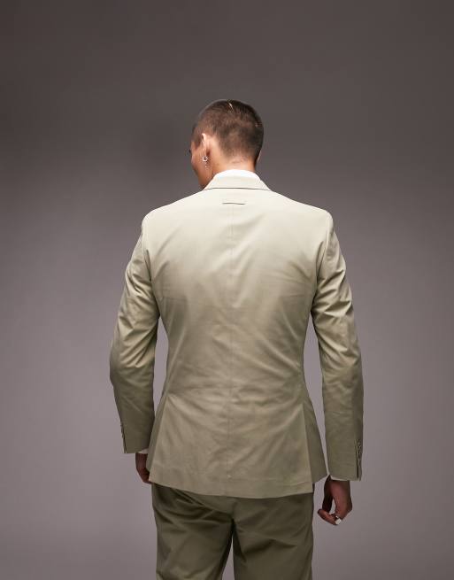 Topman slim double breasted suit jacket in light khaki, 2 of 4
