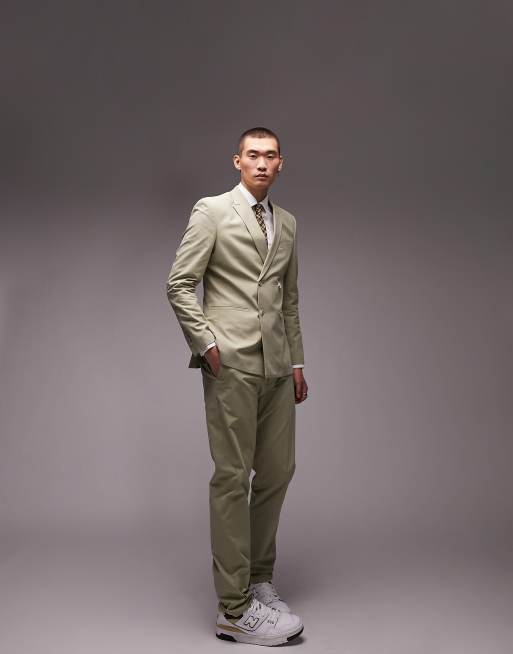 Topman slim double breasted suit jacket in light khaki ASOS