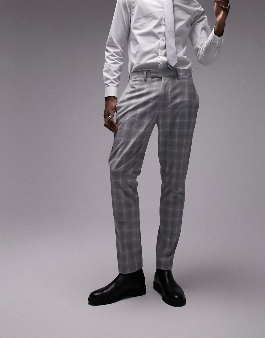 Topman slim fabric interest checked suit pants in gray