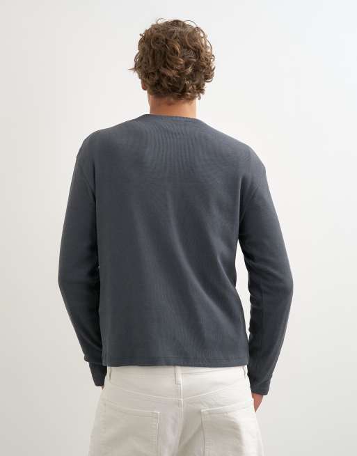 Topman slim fit a maniche lunghe a costine T-shirt serafino grigio antracite, 5 di 5
