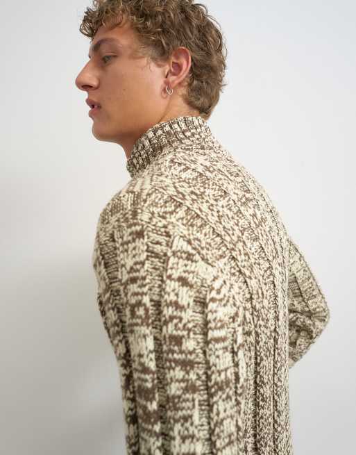 Topman slim fit funnel neck twist jumper with double zip in brown, 3 of 5