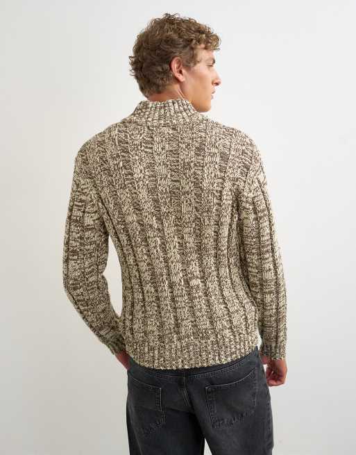 Topman slim fit funnel neck twist jumper with double zip in brown, 4 of 5