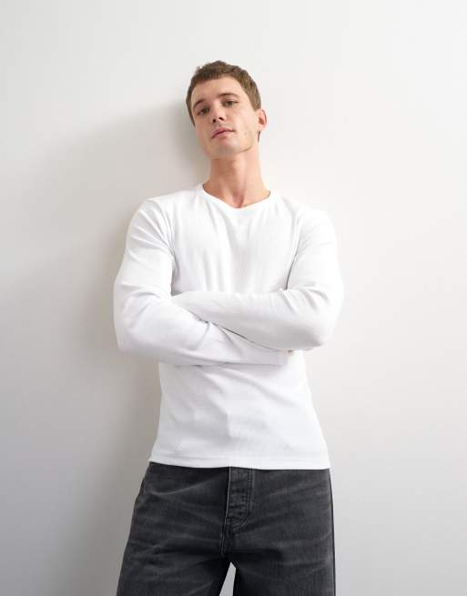 Topman slim-fit geribbelde T-shirt met lange mouwen in wit, 5 van 5