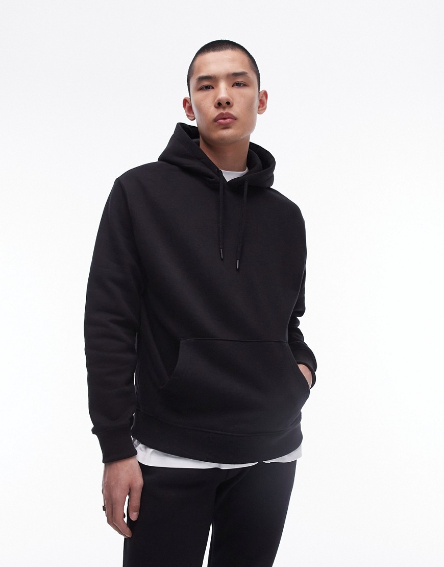 Topman slim fit hoodie in black-Neutral