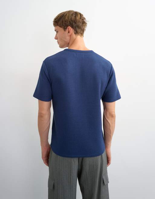 Topman slim fit kortærmet waffle henley i navy, 5 af 5
