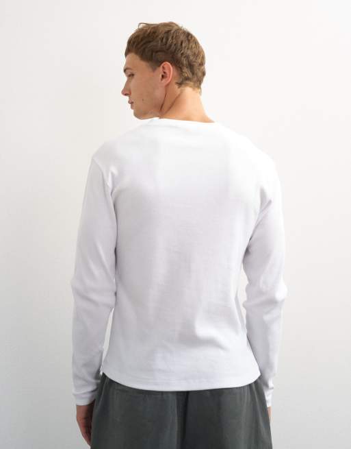 Topman Slim-Fit Langarm-Ripp-Henley-T-Shirt in Weiß, 4 von 5