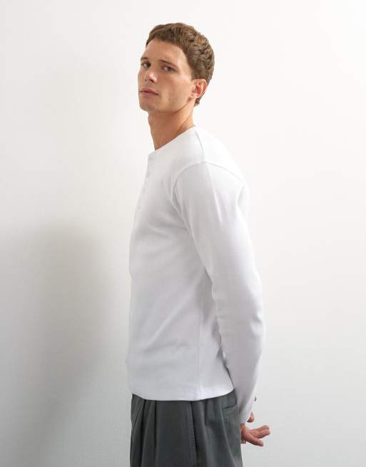 Topman Slim-Fit Langarm-Ripp-Henley-T-Shirt in Weiß, 5 von 5