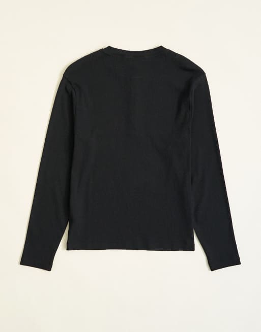 Topman slim fit långärmad ribbad henley-t-shirt i svart, 7 av 7