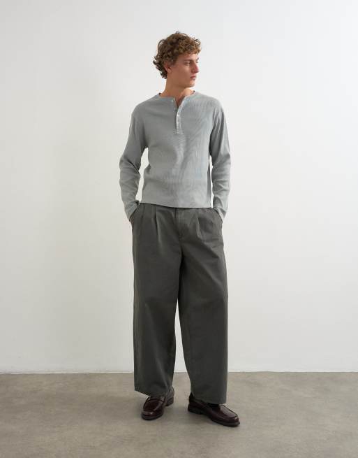 Topman slim fit langærmet ribbet Henley-T-shirt i lysegrå, 2 af 5