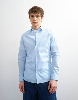 Slim fit long sleeve formal stretch shirt in light blue