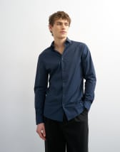Topman slim fit long sleeve formal stretch shirt in navy