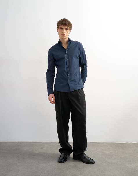 slim fit dress slacks Jack & Jones Slim Fit Oxford Dress Shirt In Cashmere Blue
