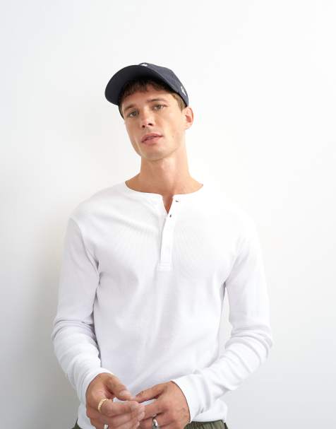 Topman slim fit long sleeve rib henley t-shirt in white - view 1