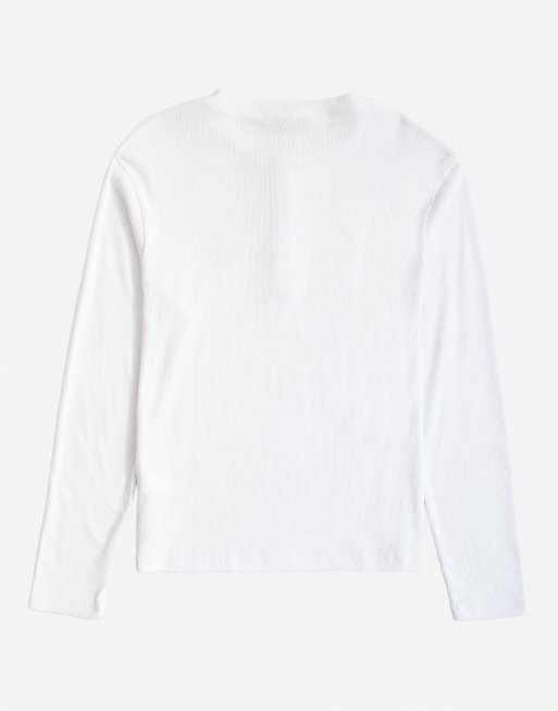 Topman slim fit long sleeve rib knit henley neck t-shirt in white, 7 of 7