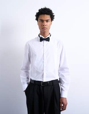 Topman slim fit long sleeve tuxedo shirt with bib in white