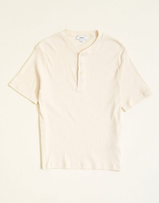 Topman slim fit rib henley T-shirt i råhvid, 6 af 7