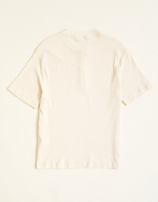 Topman slim fit rib henley T-shirt i råhvid, 7 af 7