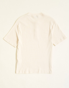 Model wearing Slim fit rib henley t-shirt in ecru